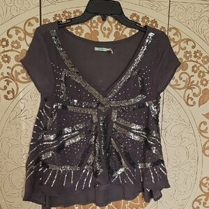 Kimchi Blue Dark Purple Sequin Blouse
